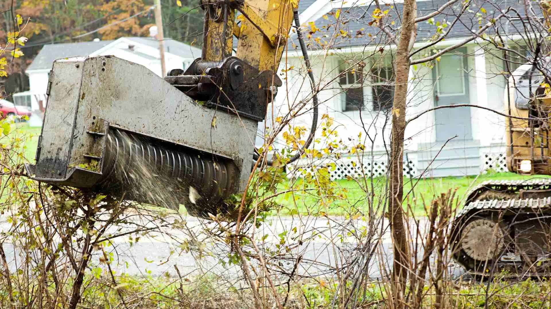 Storm cleanup crew clearing large fallen trees and broken limbs from a storm damaged Central Florida property to restore access and remove dangerous hazards.