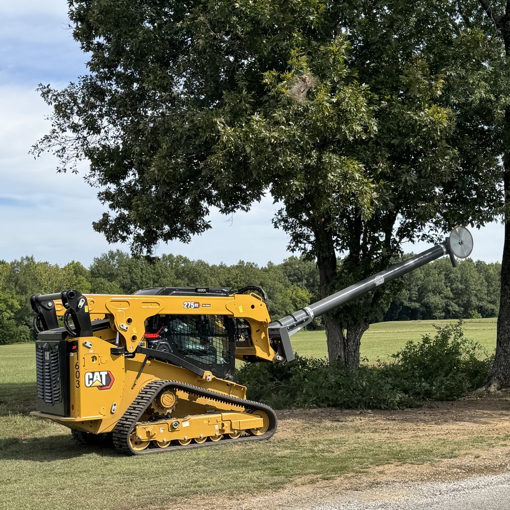 Crew removing leaning tree beside driveway near home with controlled equipment